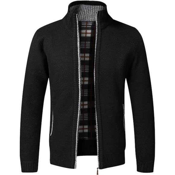 Men's Shawl Collar Cardigans Slim‎ Fit Button Cable Knit Black Sweater Pockets - Picture 6 of 6